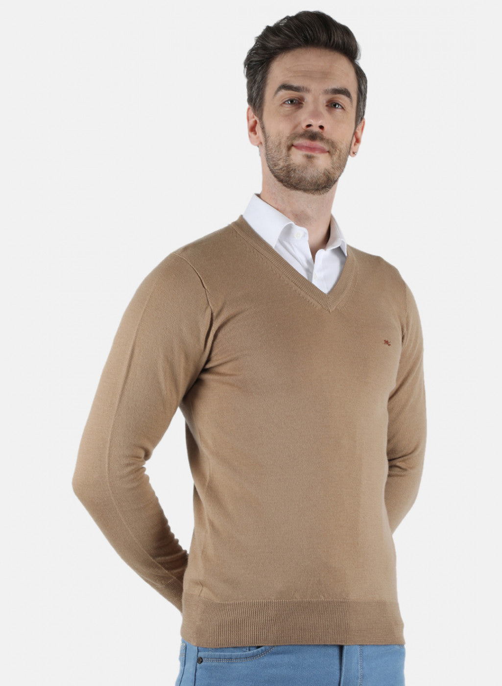 Men Beige Solid Pullover