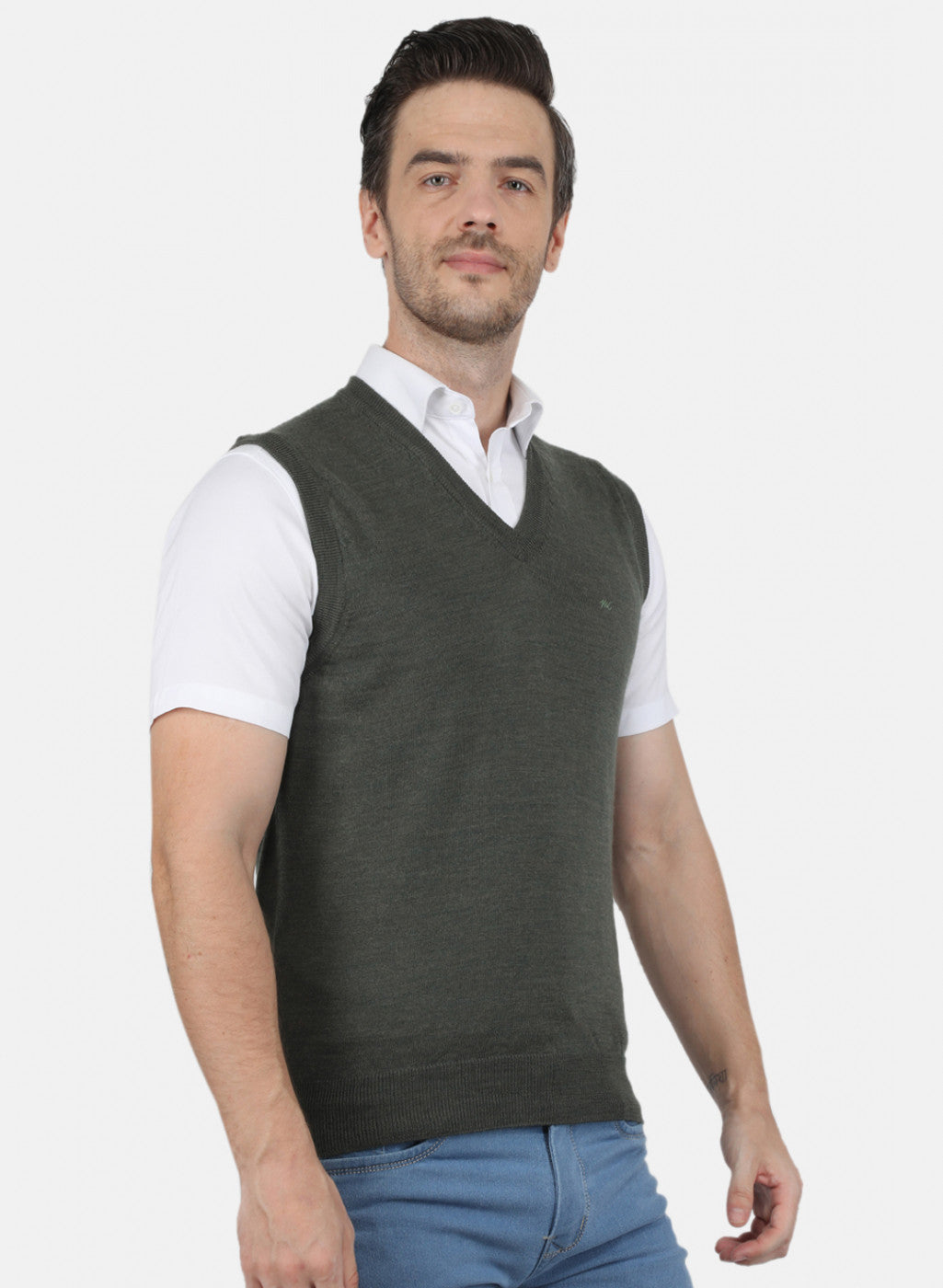 Men Olive Solid Sweater