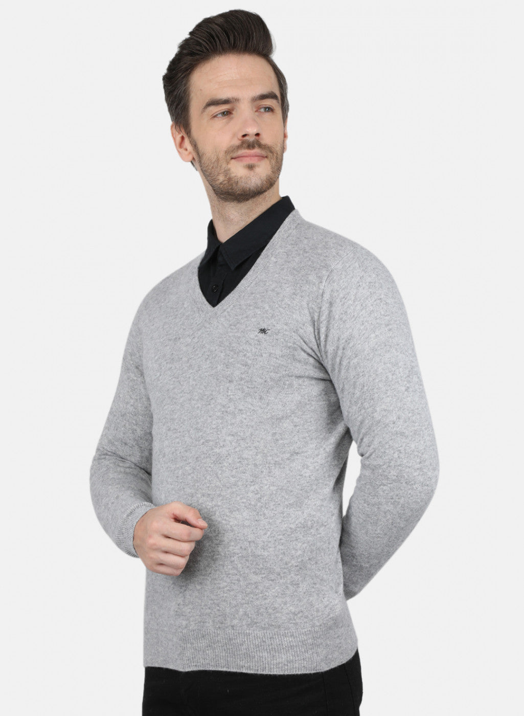 Men Grey Solid Pullover