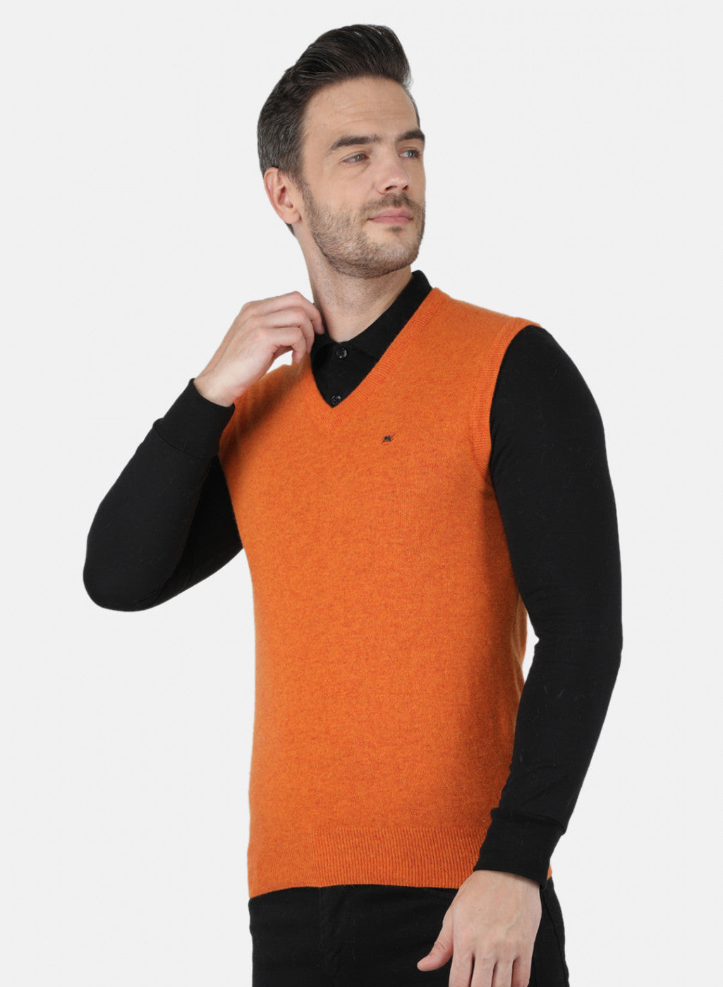 Men Orange Solid Sweater