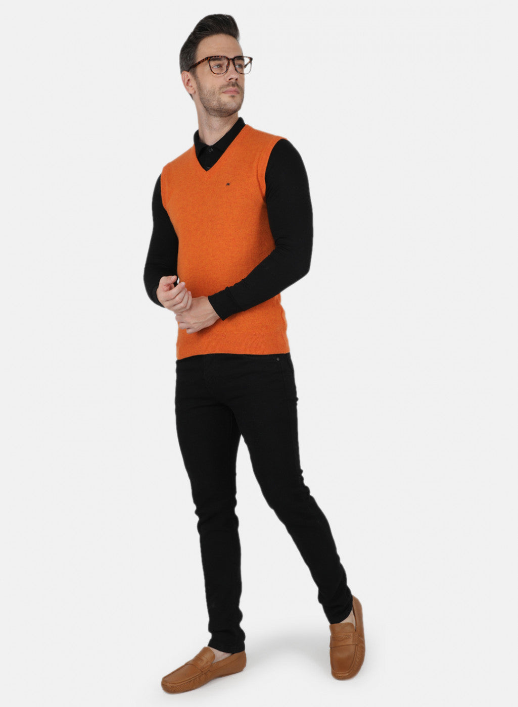 Men Orange Solid Sweater