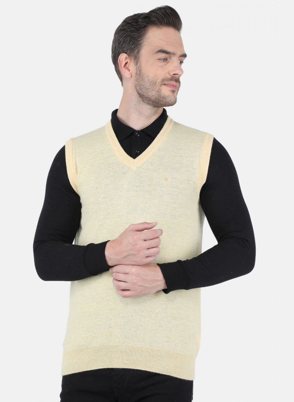 Men Light Yellow Solid Sweater