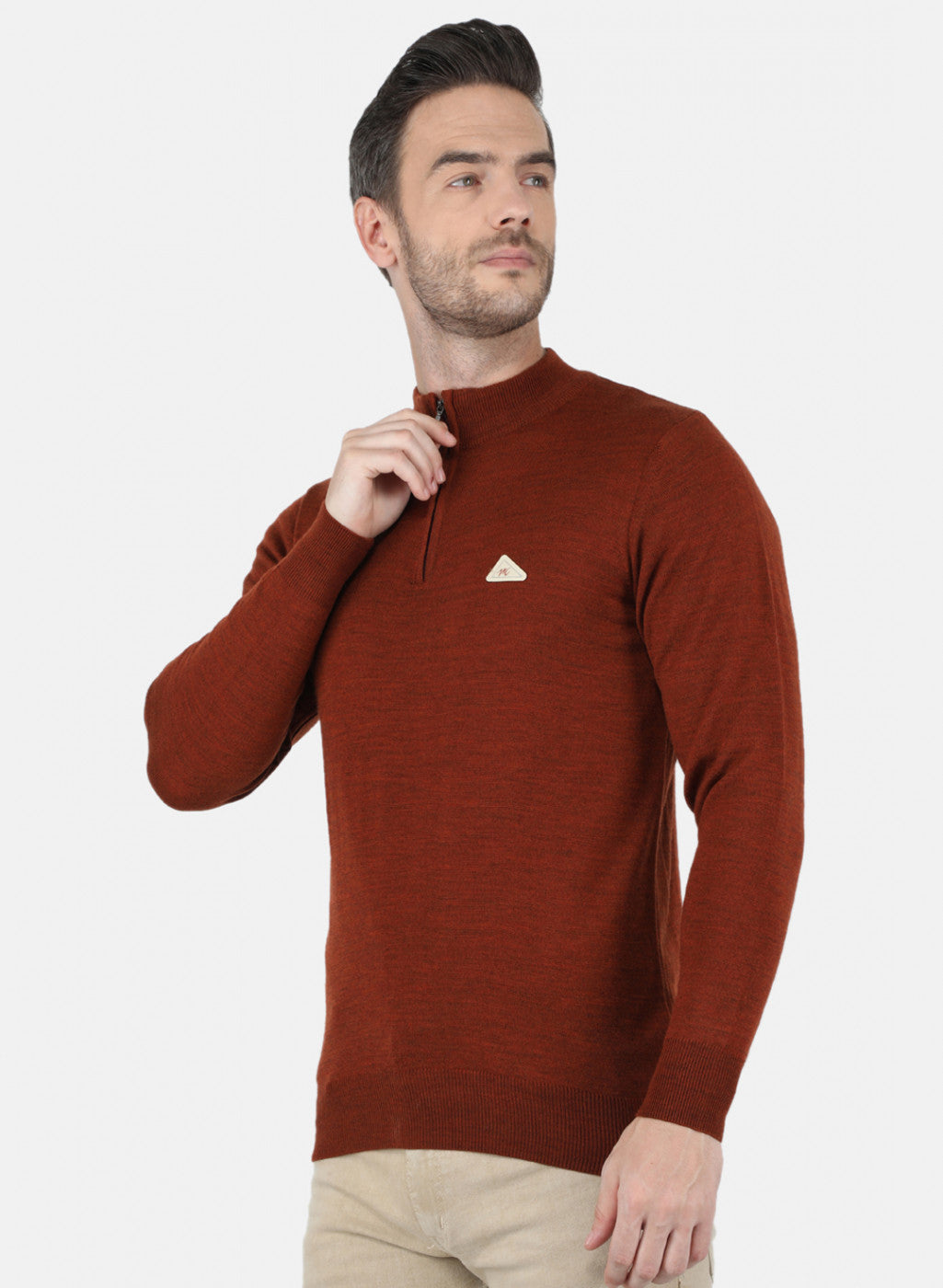 Men Brown Solid Pullover