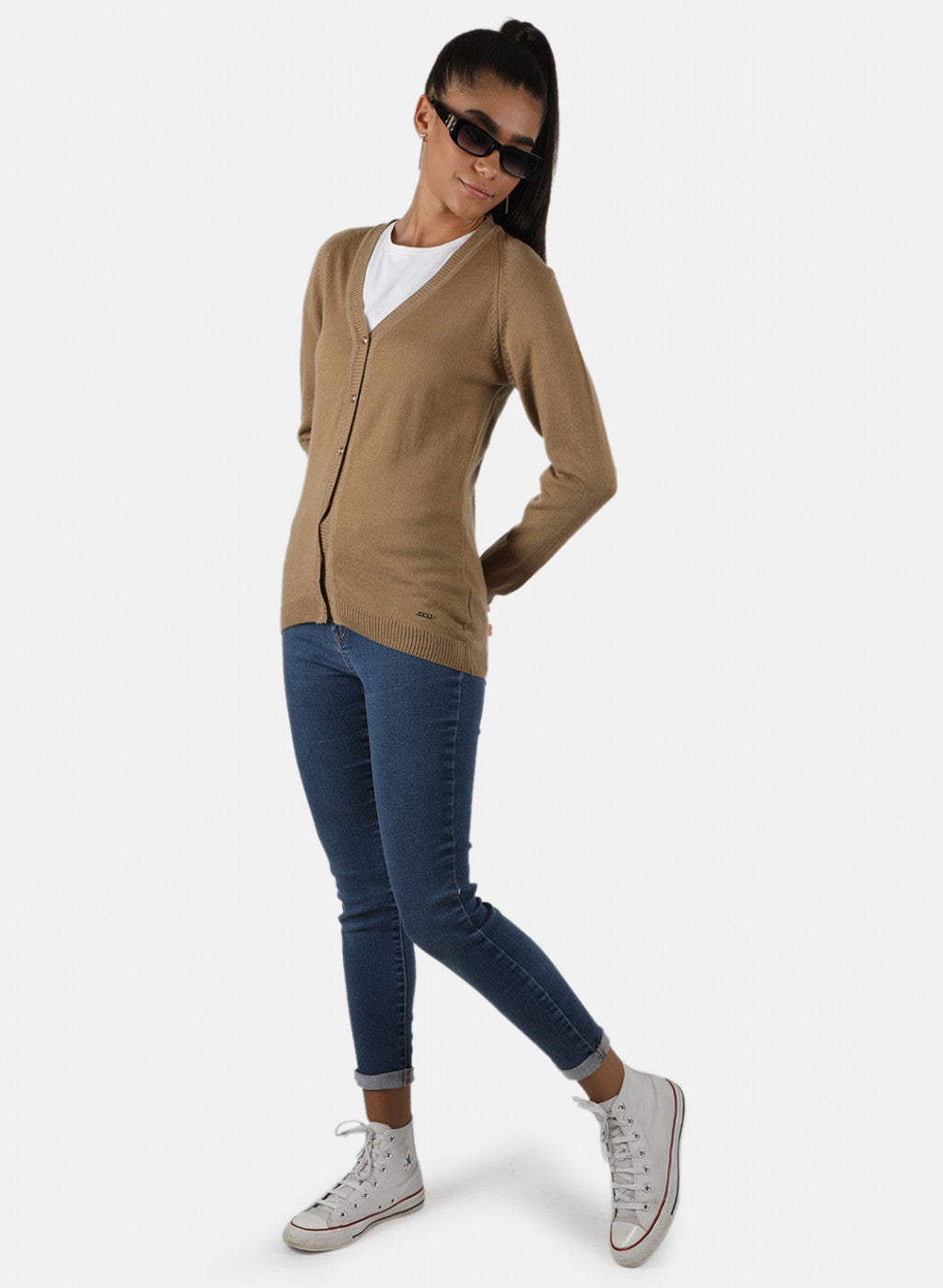 Women Brown Solid Cardigan