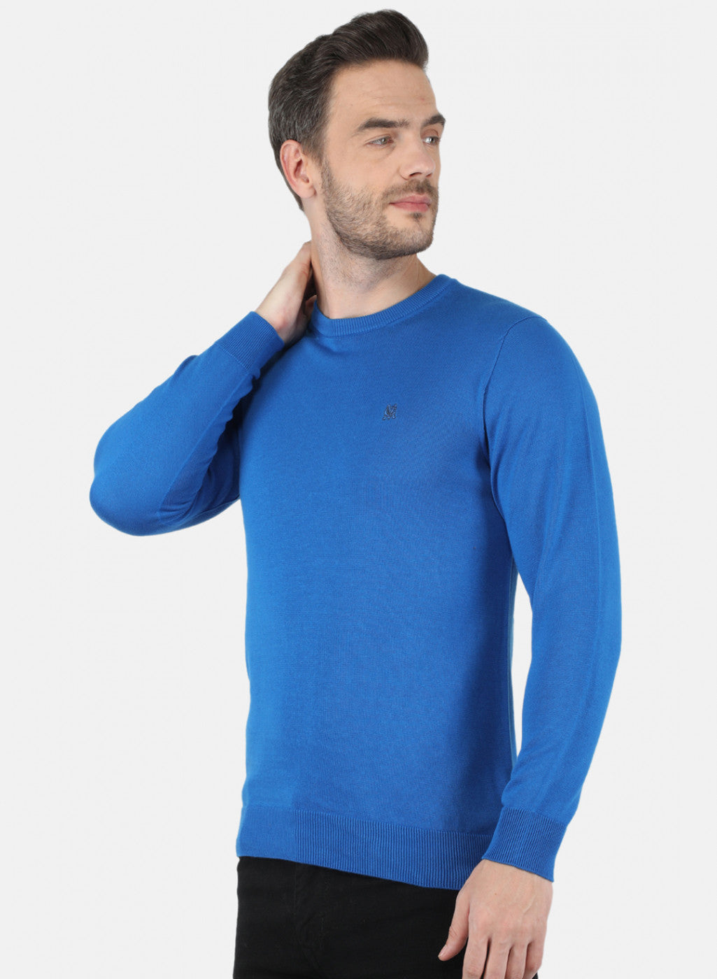 Men Royal Blue Solid Pullover