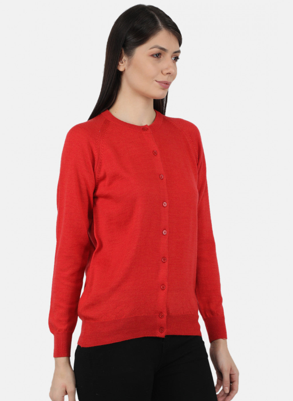 Women Red Solid Cardigan