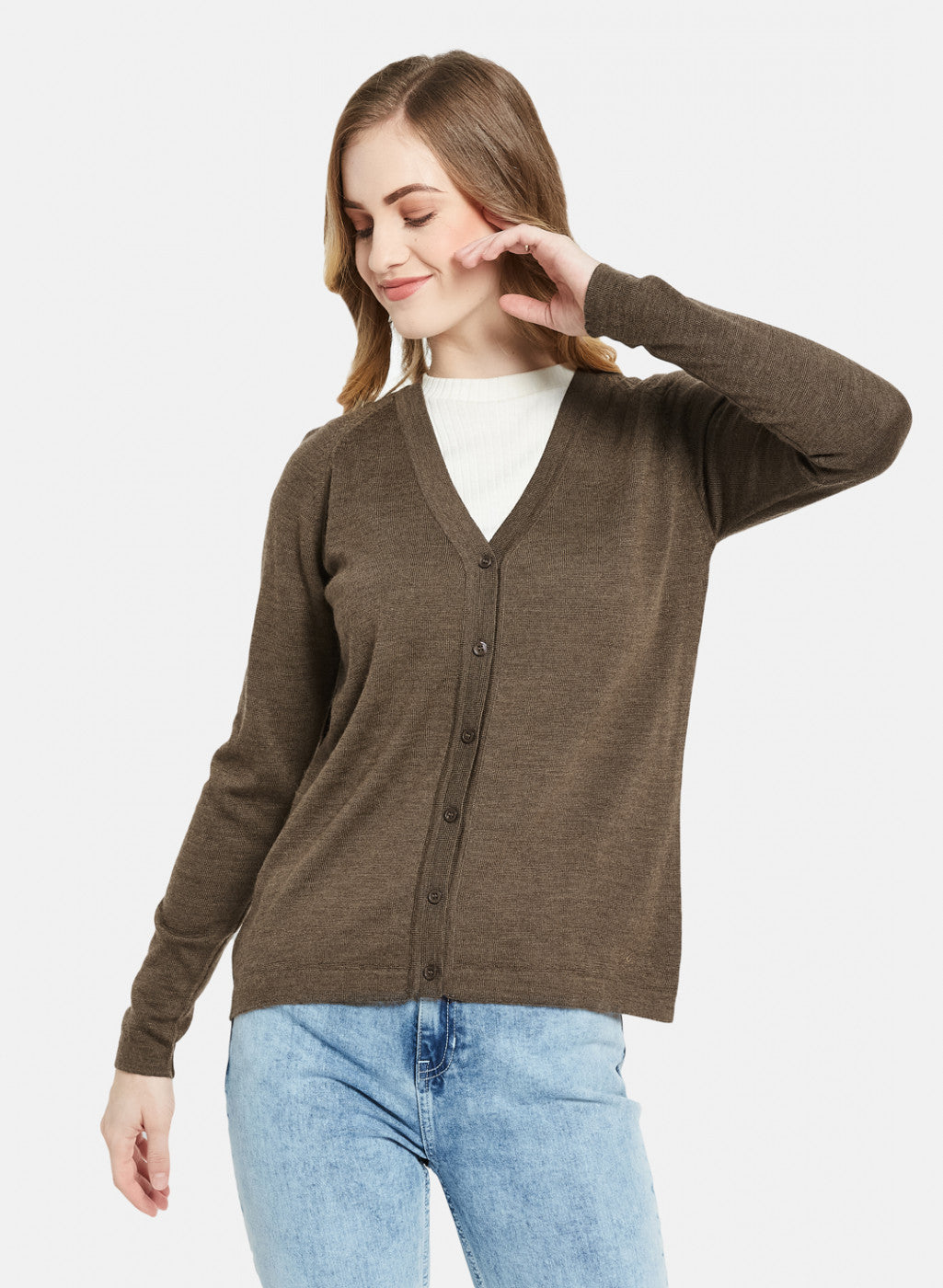 Women Brown Solid Cardigan