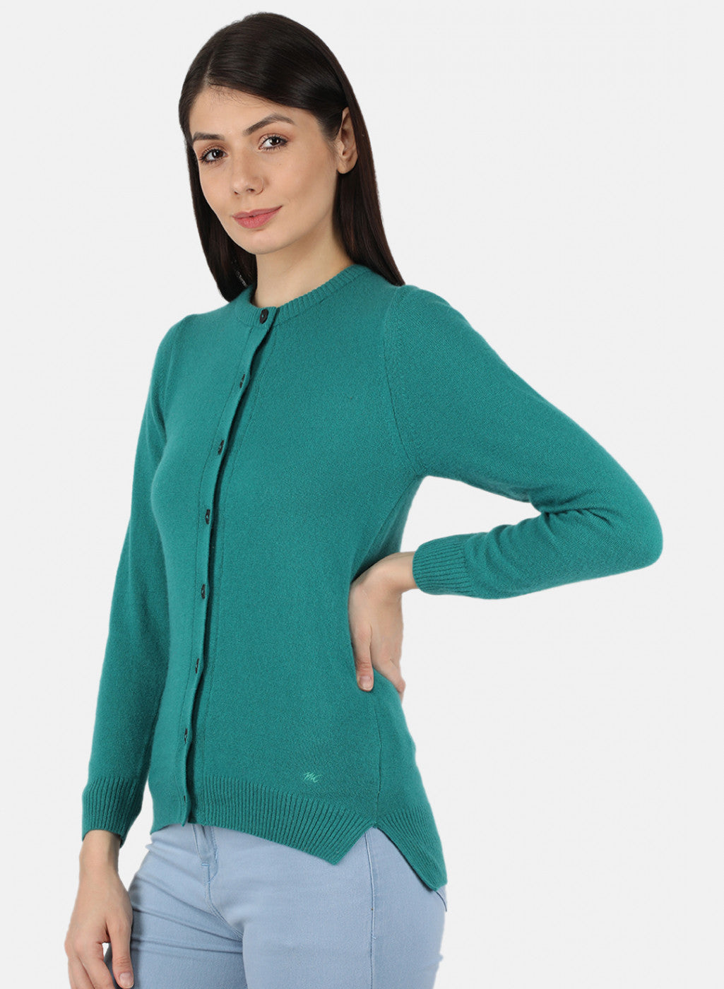 Women Green Solid Cardigan