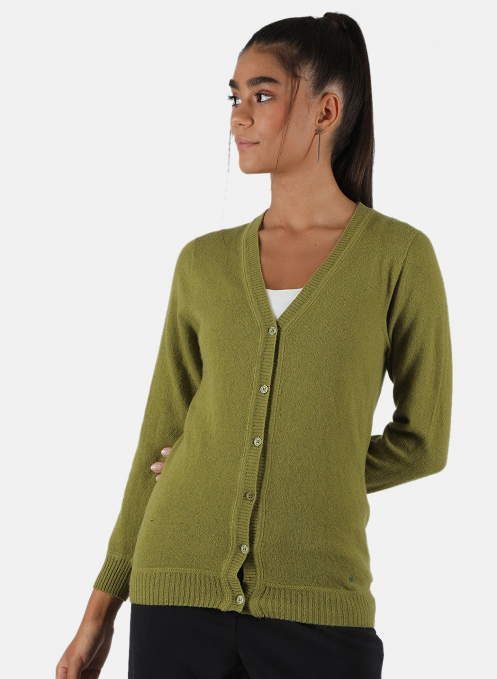 Women Green Solid Cardigan