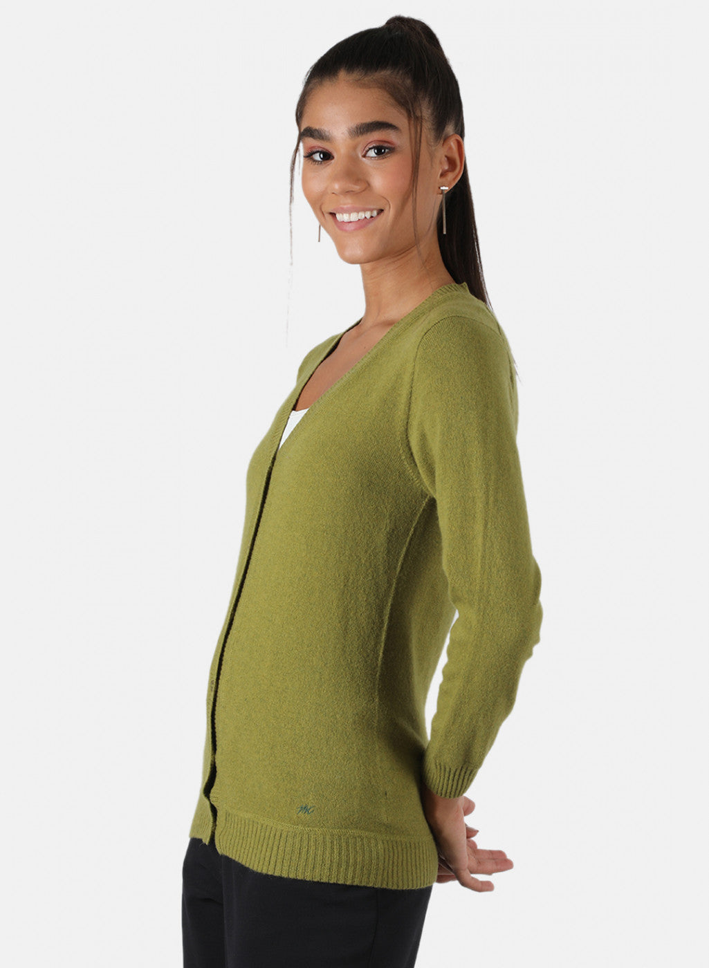 Women Green Solid Cardigan
