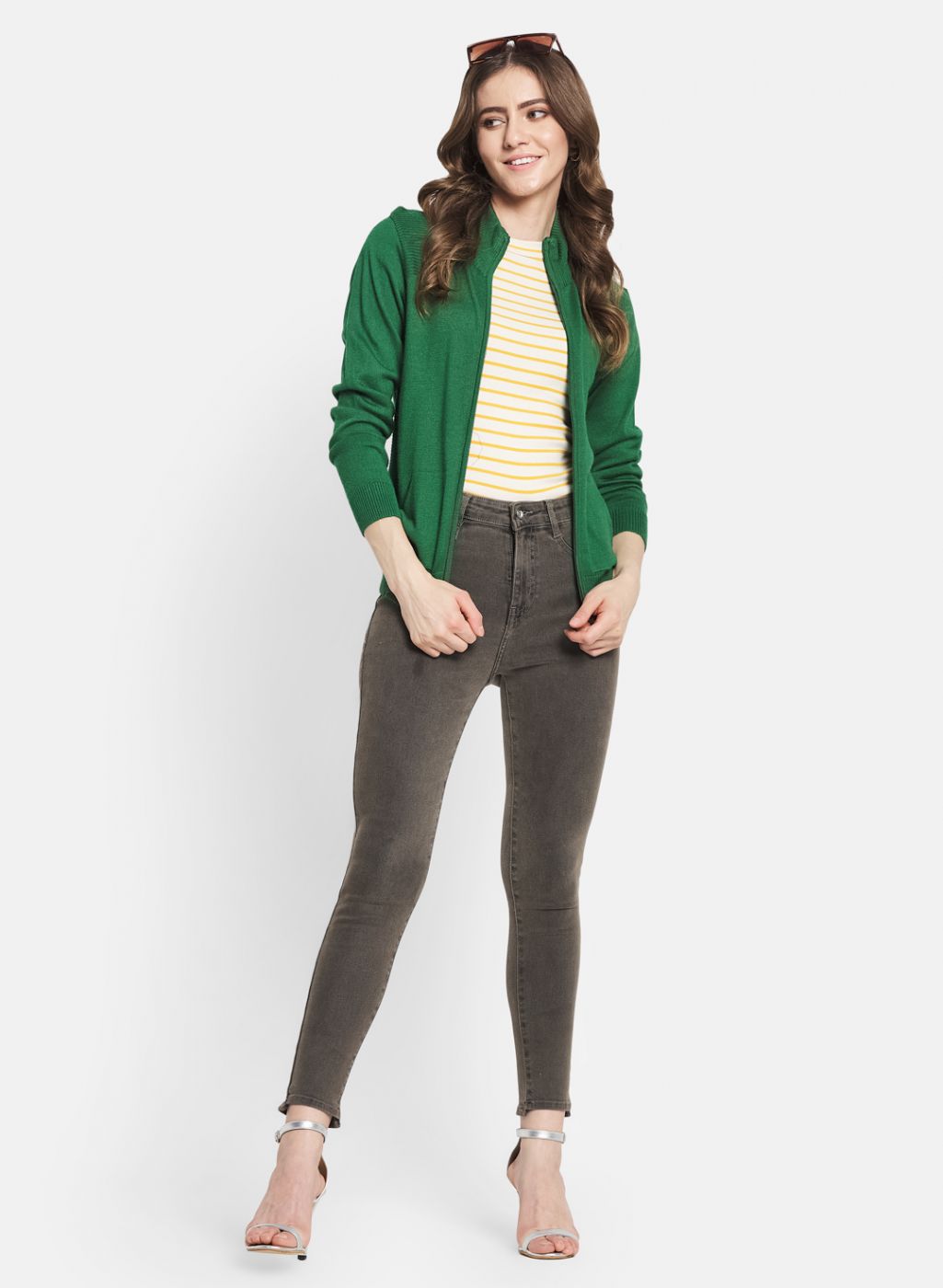 Women Green Solid Cardigan