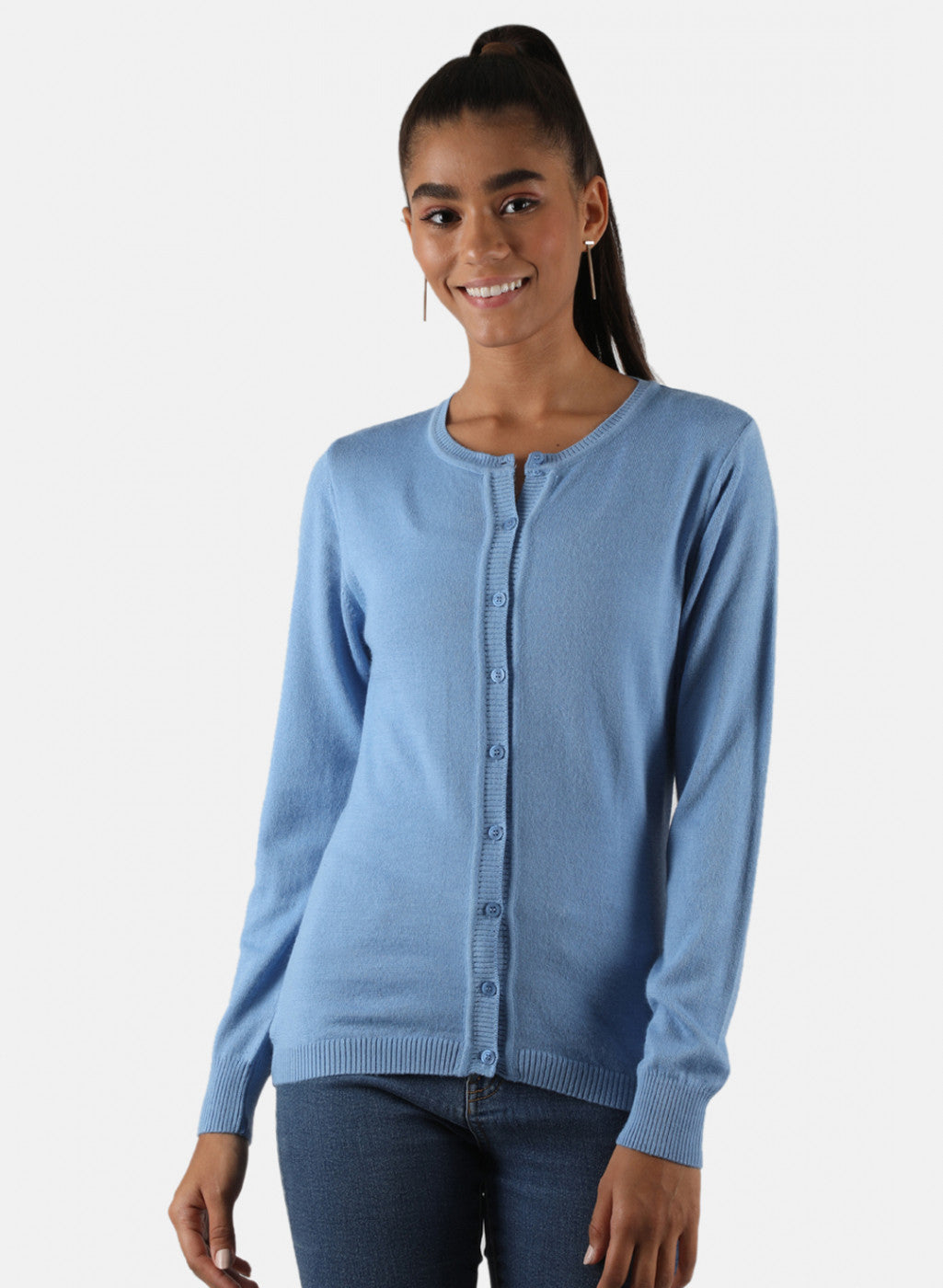 Women Blue Solid Cardigan
