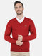 Men Red Self Design Pullover