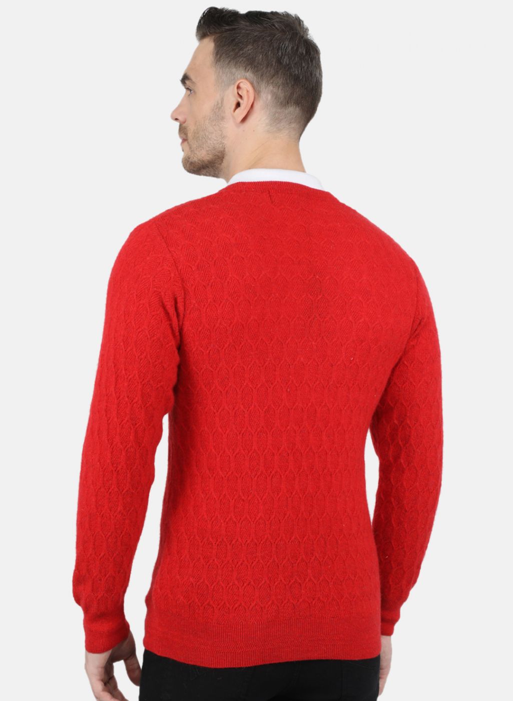 Men Red Self Design Pullover
