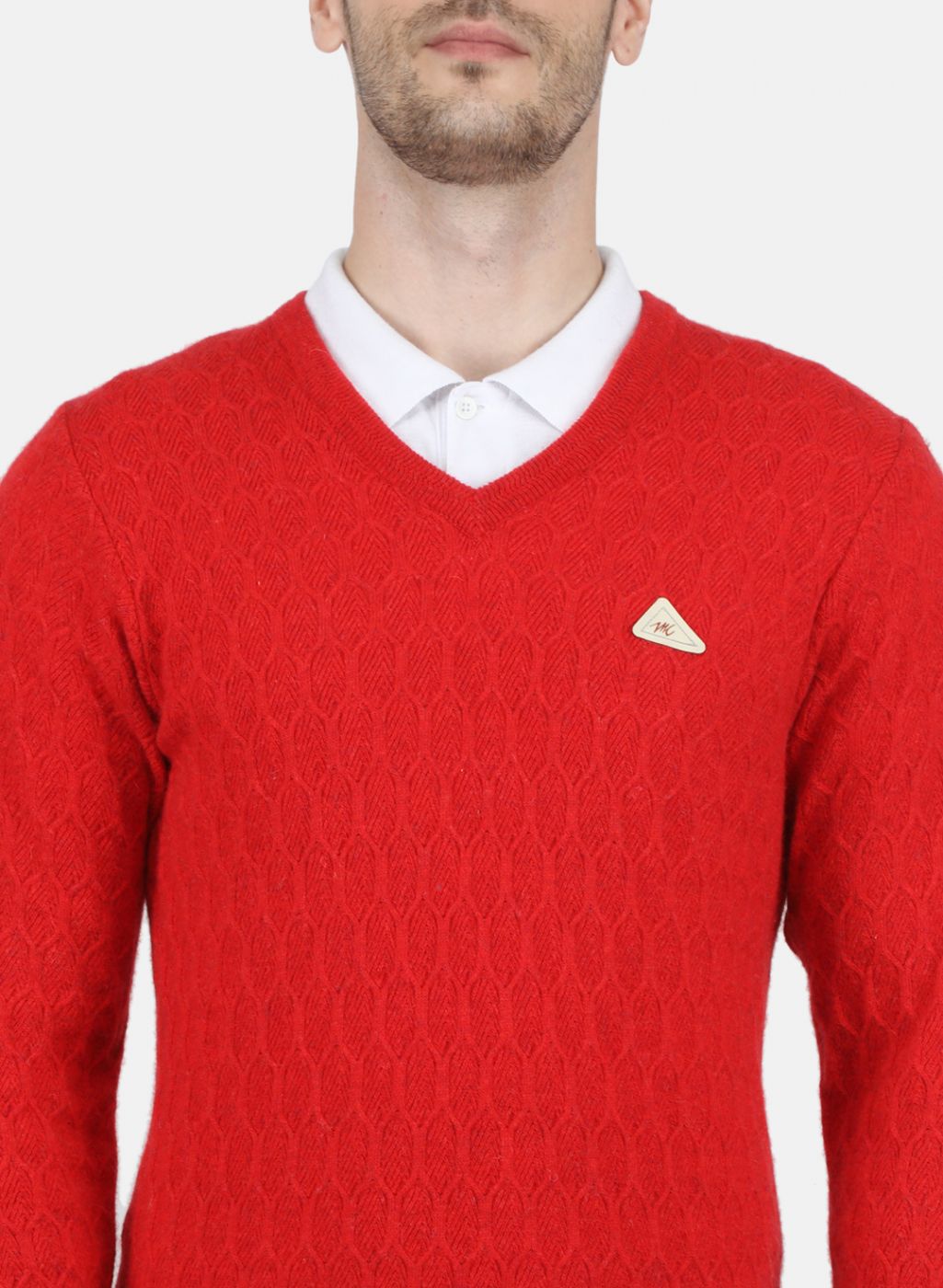 Men Red Self Design Pullover