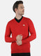 Men Red Self Design Pullover