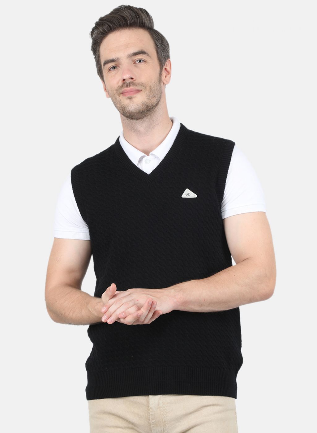 Men Black Self Design Sweater