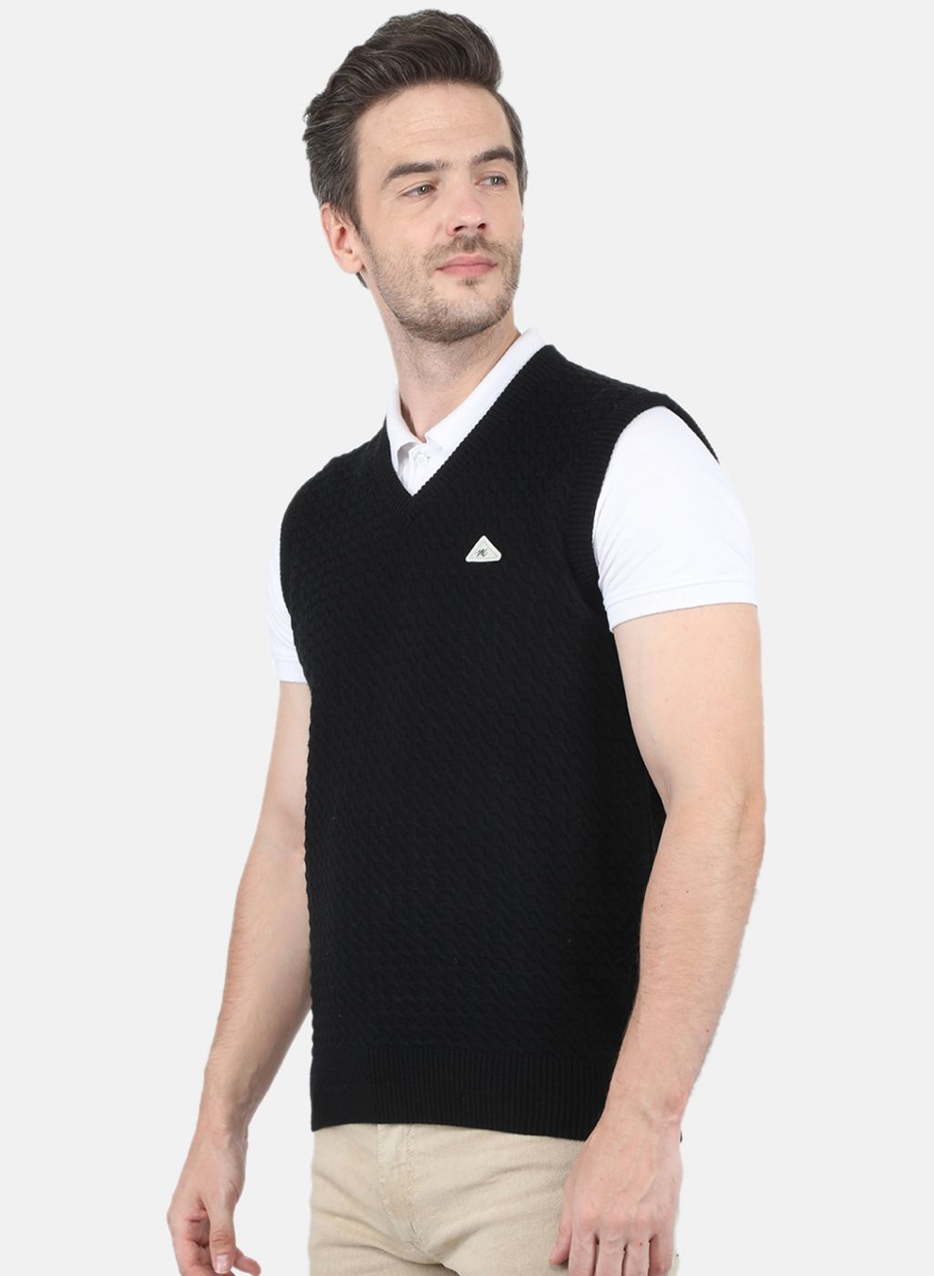 Men Black Self Design Sweater