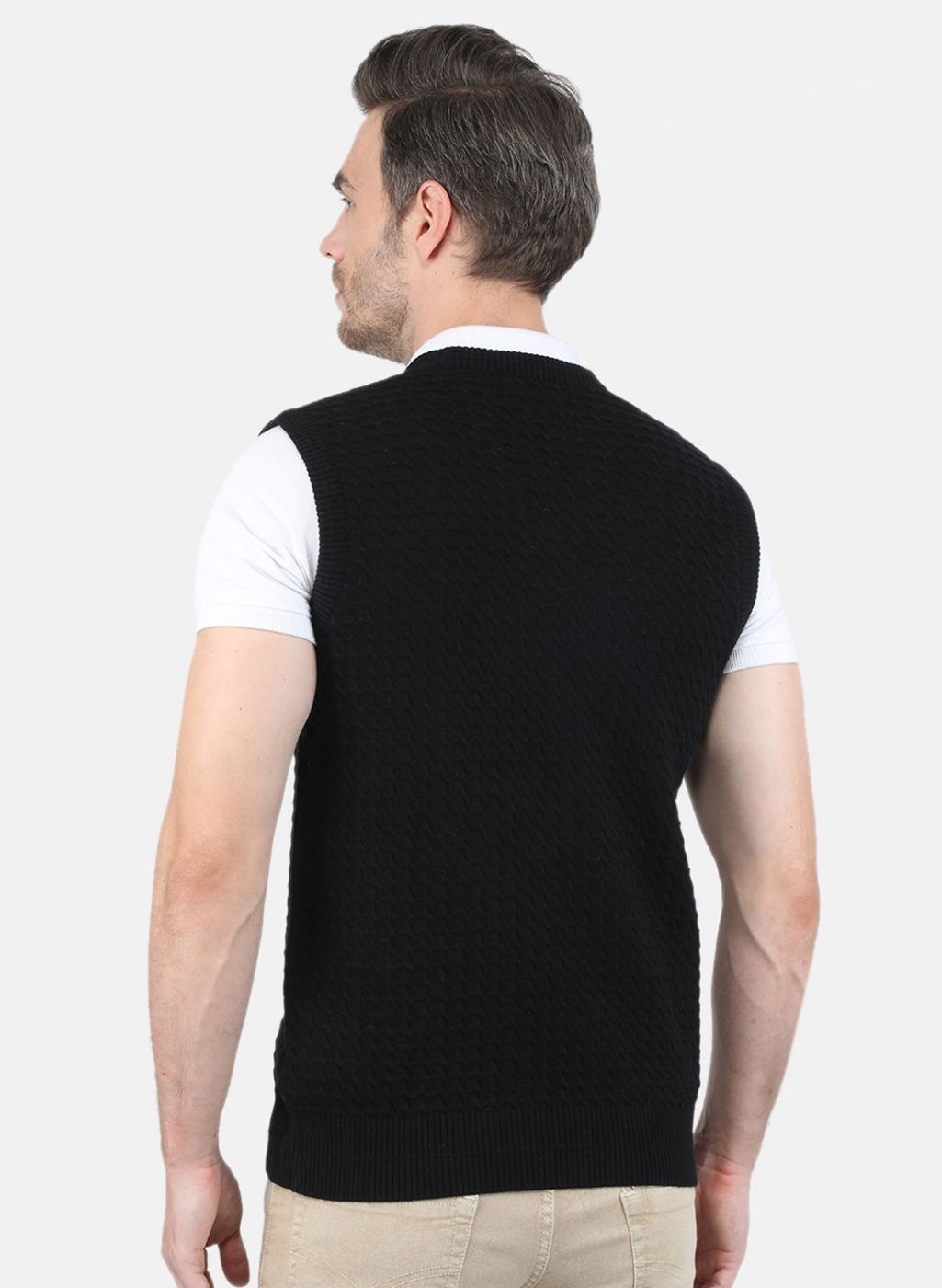 Men Black Self Design Sweater
