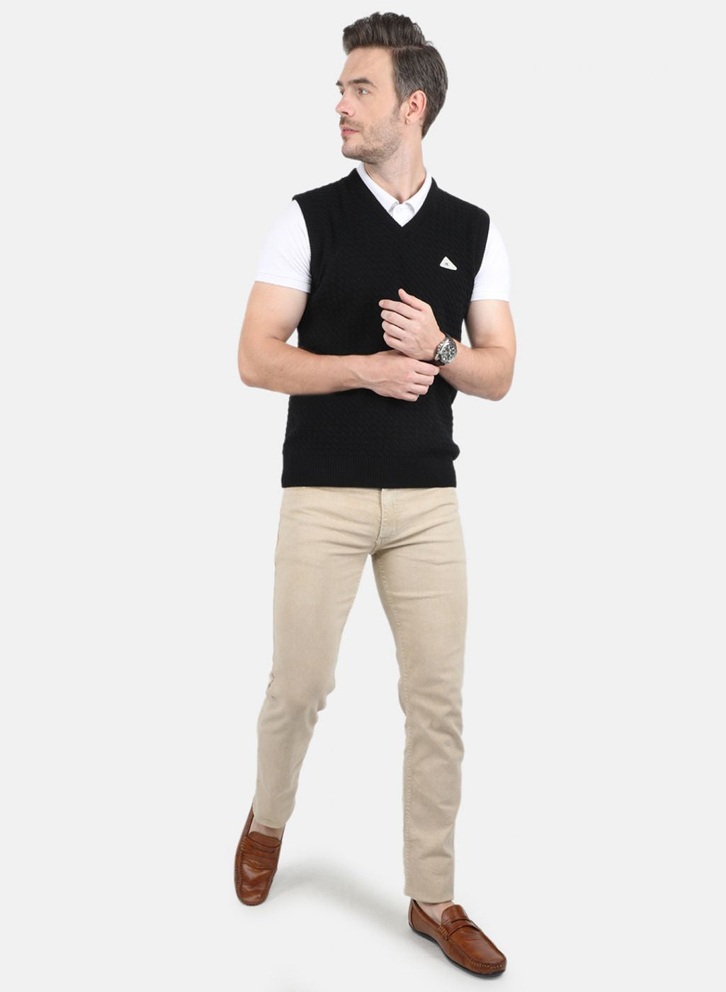 Men Black Self Design Sweater