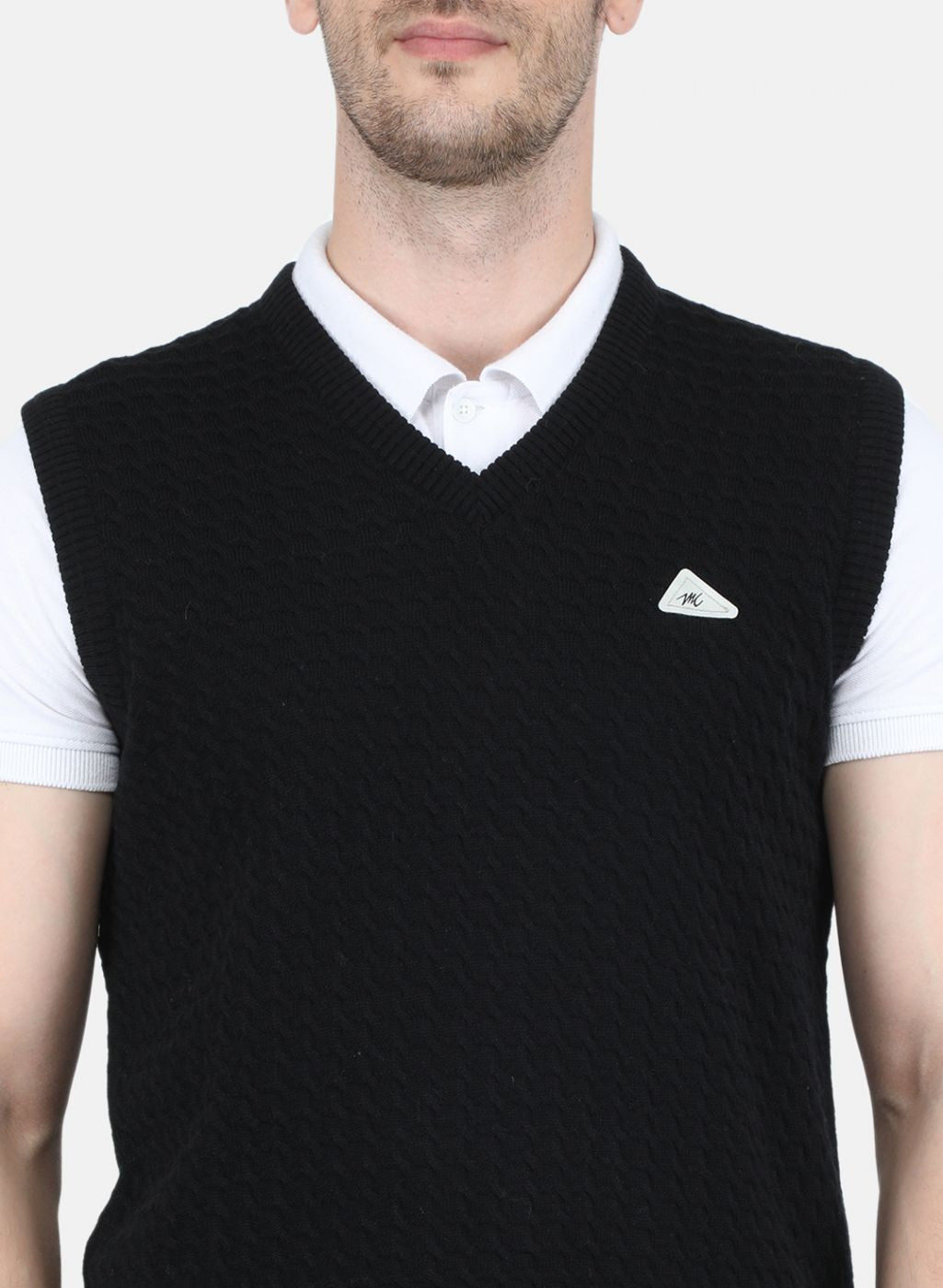 Men Black Self Design Sweater
