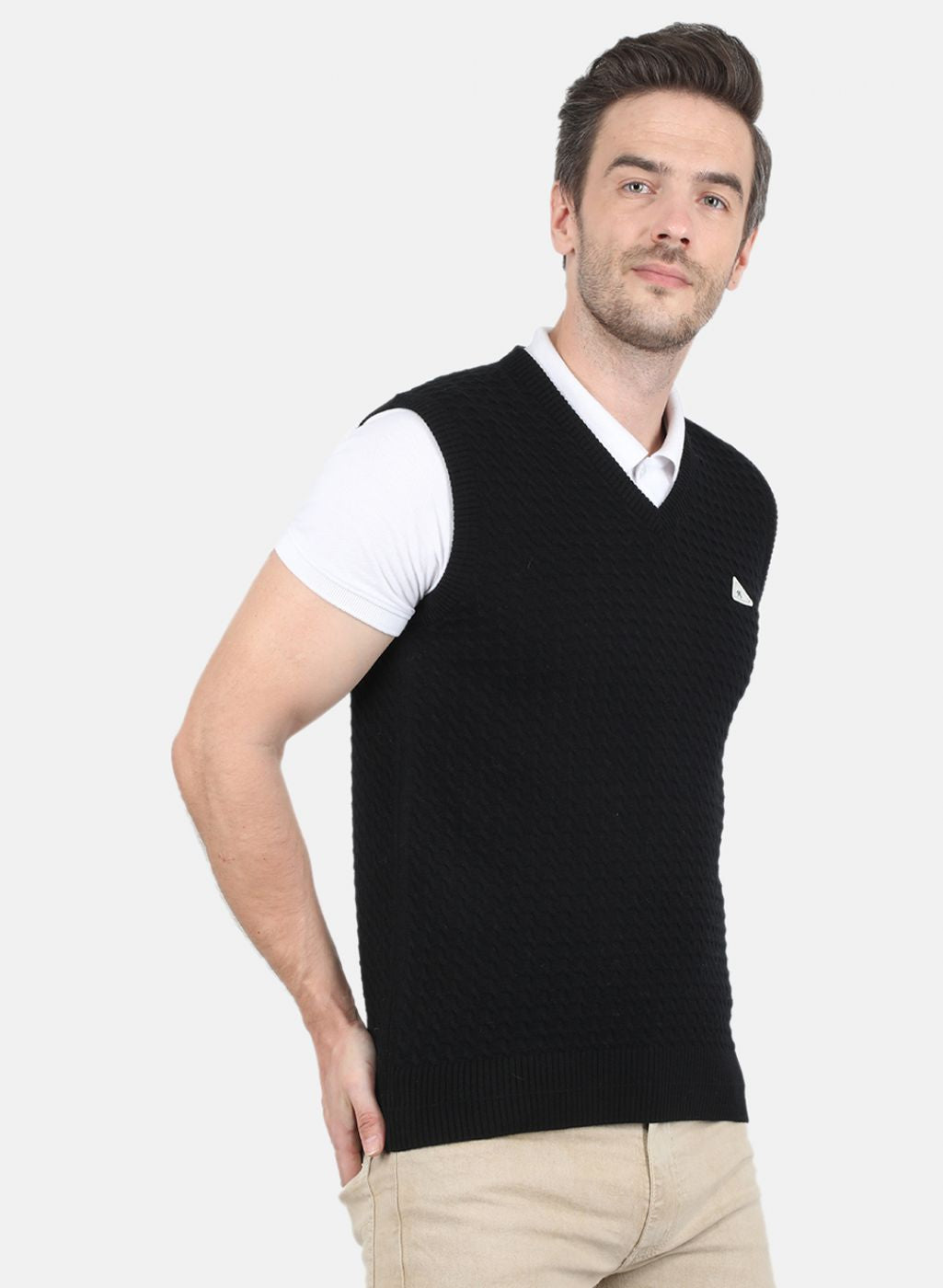 Men Black Self Design Sweater