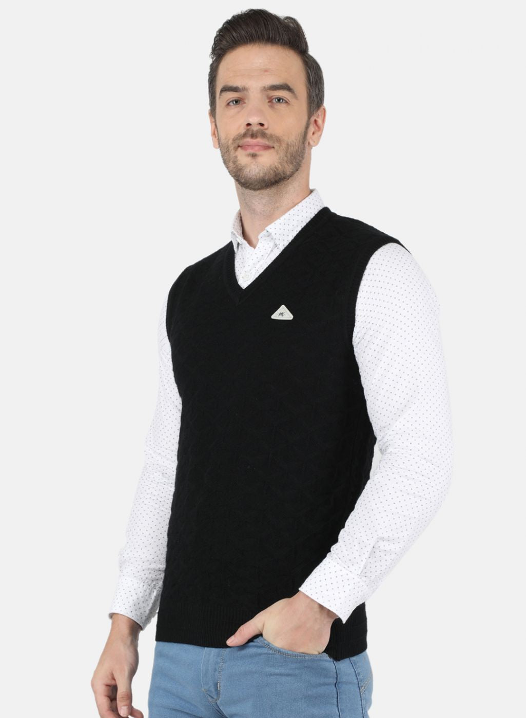 Men Black Self Design Sweater