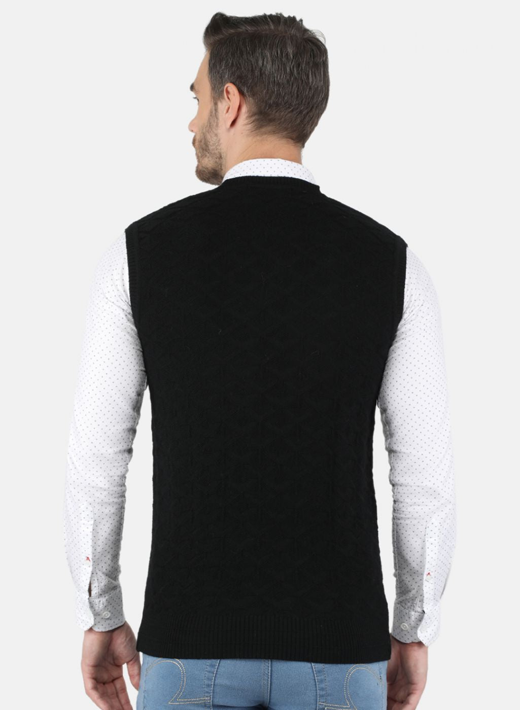 Men Black Self Design Sweater
