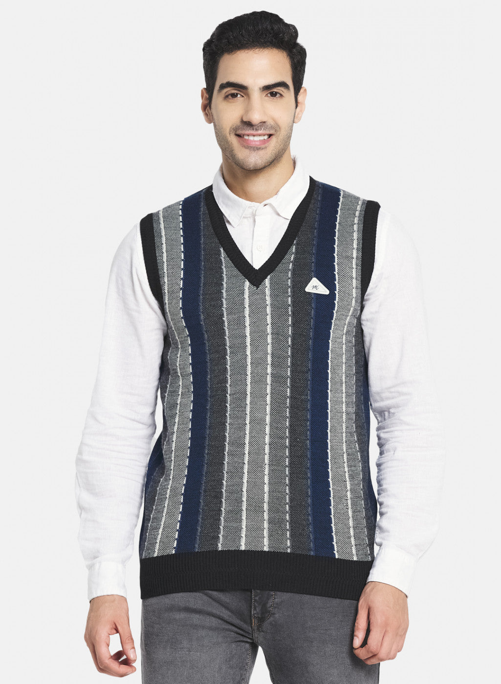 Men Black Self Design Sweater