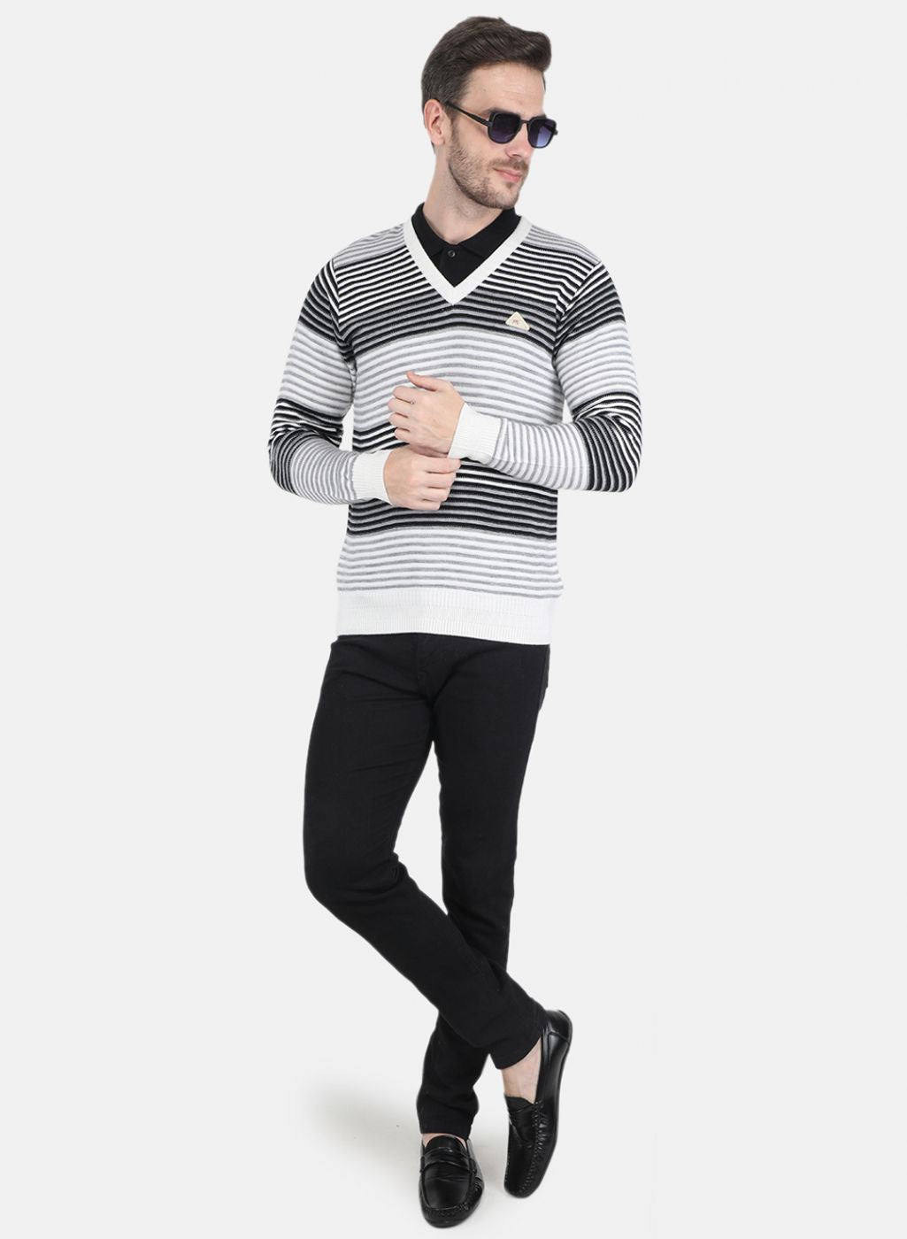 Men Grey & Black Stripe Pullover
