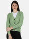 Women Green Self Design Cardigan