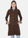 Women Brown Self Design Coat