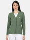 Women Green Self Design Cardigan