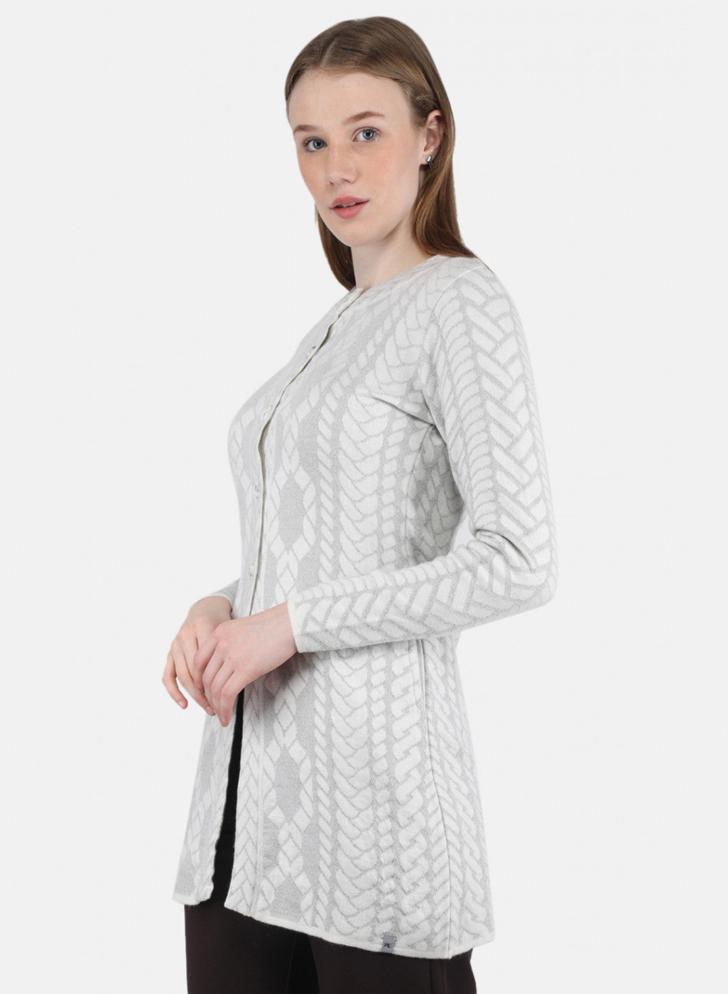Women White Self Design Coat