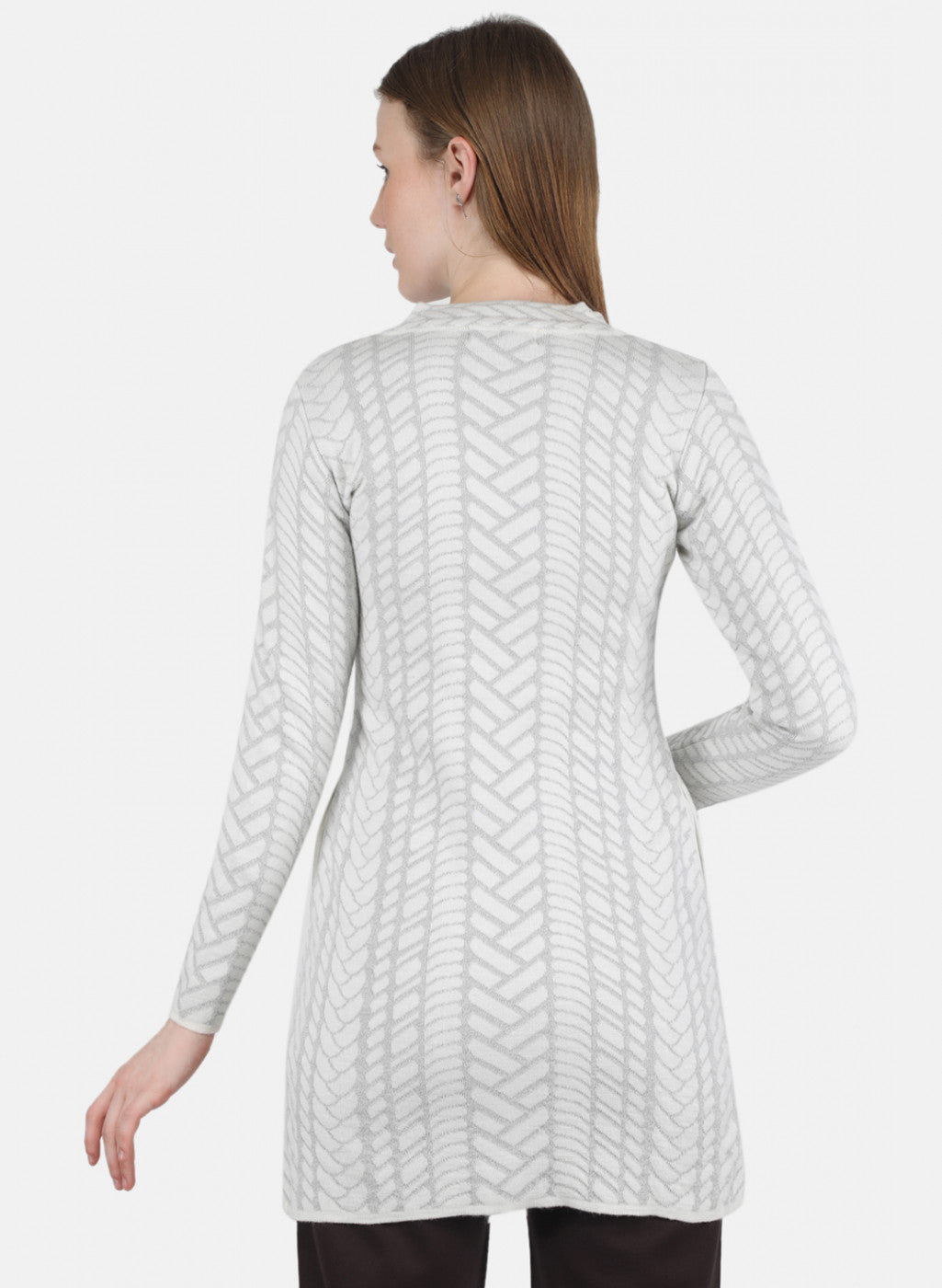 Women White Self Design Coat
