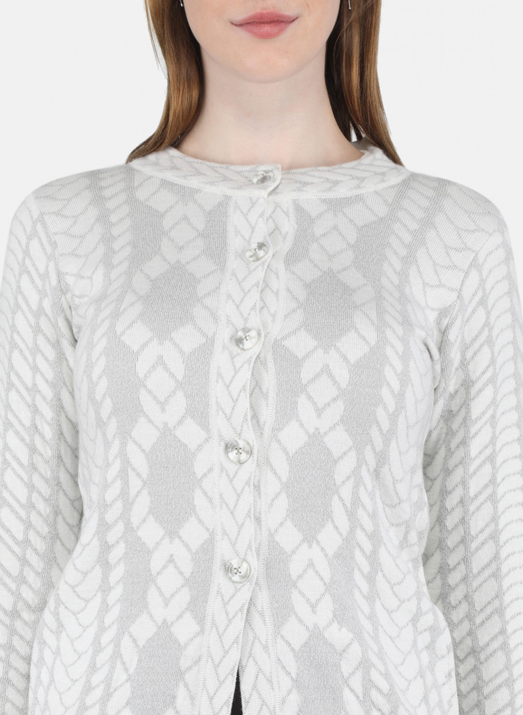 Women White Self Design Coat