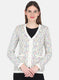 Women Off White Self design Cardigan