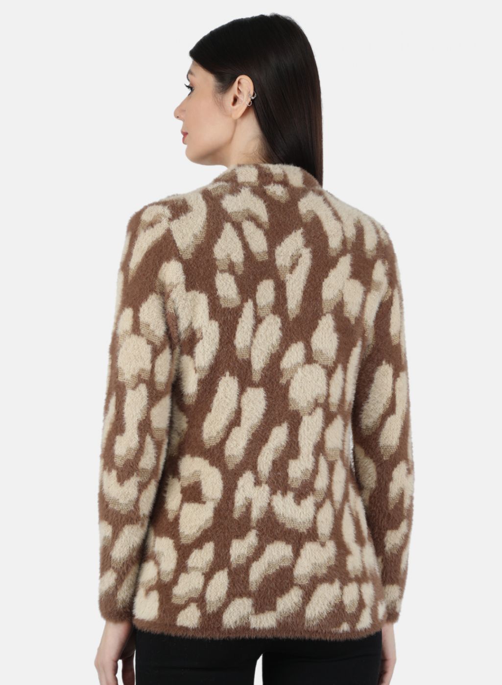 Women Brown Self Design Coat