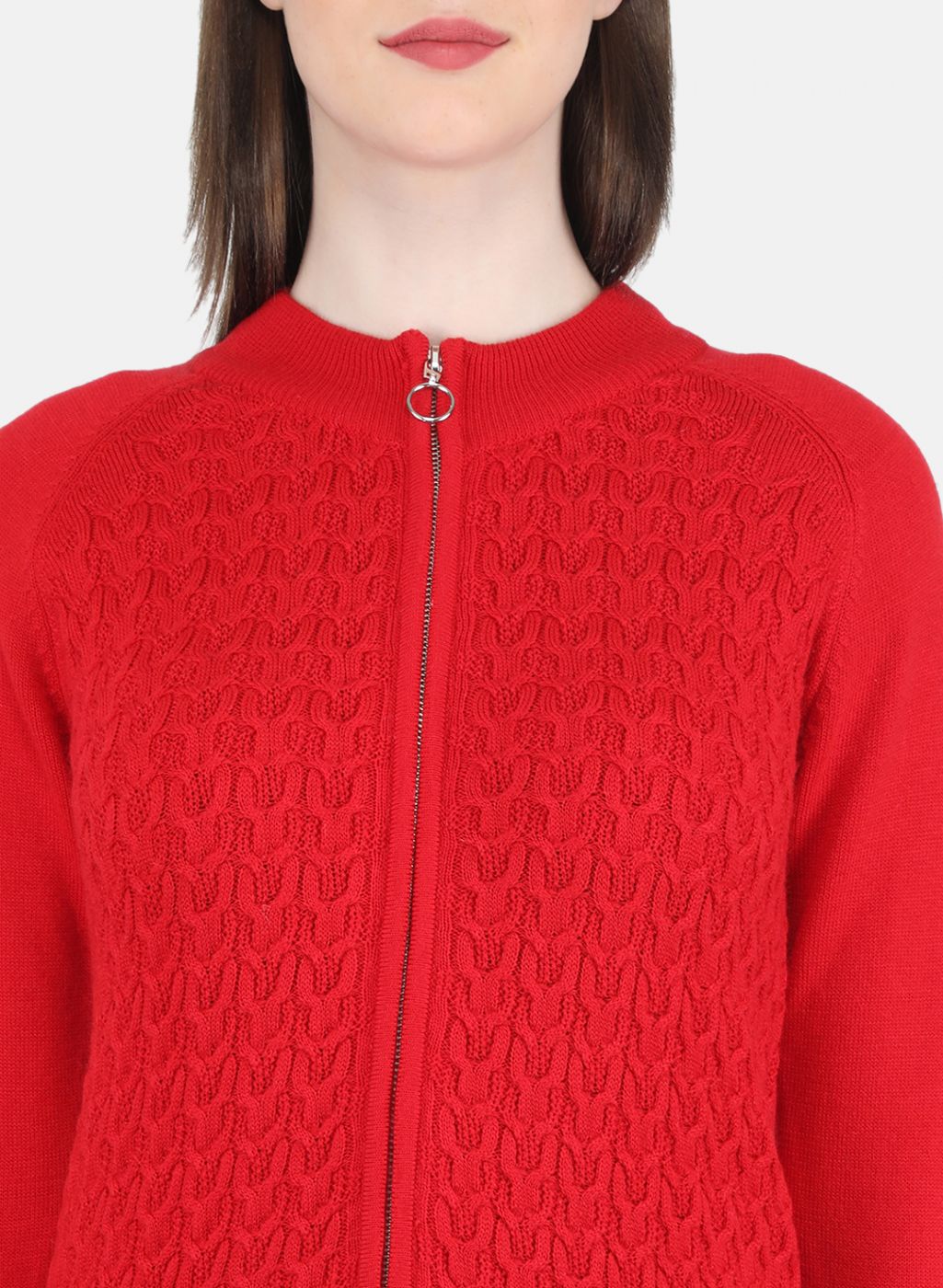 Women Red Self Design Pullover
