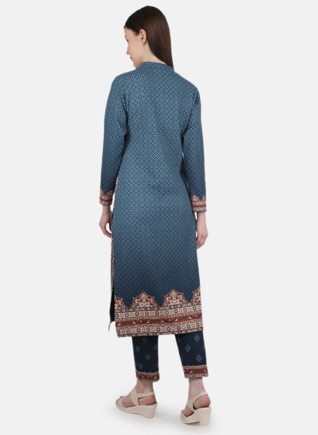 Women Blue Self Design Kurti+Lower Set