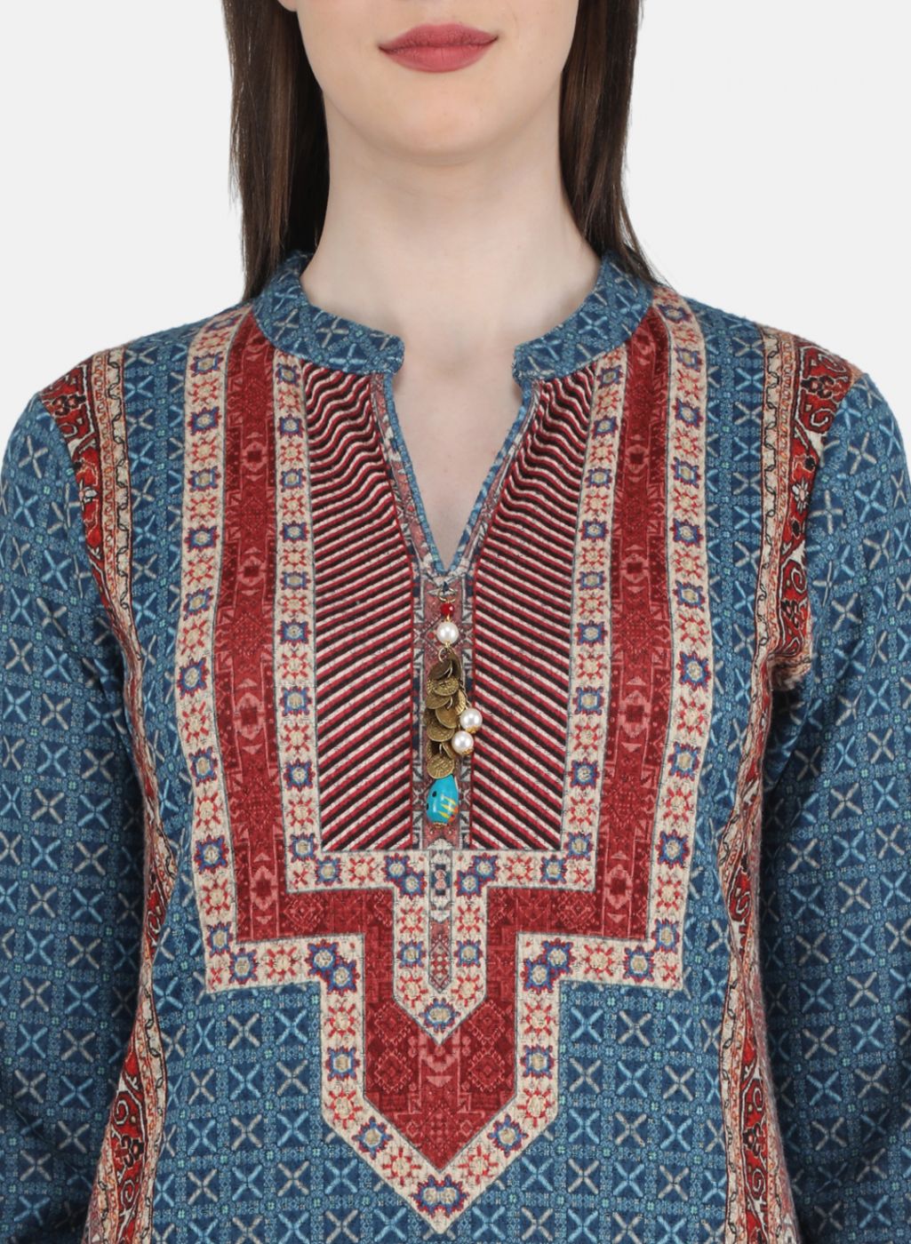 Women Blue Self Design Kurti+Lower Set