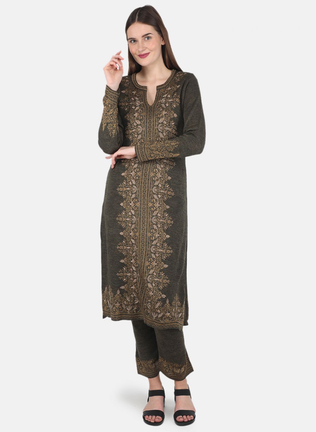 Women Green Kurti+Lower Set for Winter