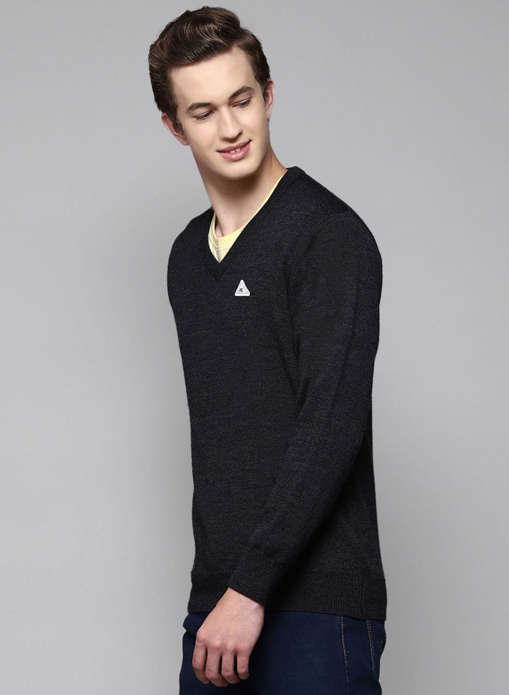 Men Grey Solid Pure wool Pullover