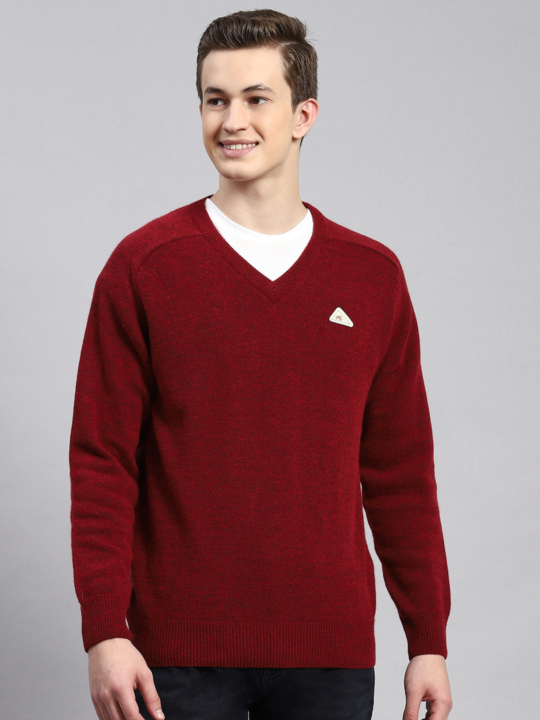Men Maroon Solid Pullover