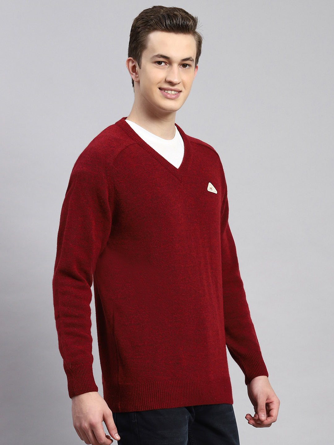 Men Maroon Solid Pullover
