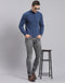Men Blue Solid H Neck Full Sleeve Sweater