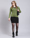 Women Green Solid V Neck Full Sleeve Cardigan