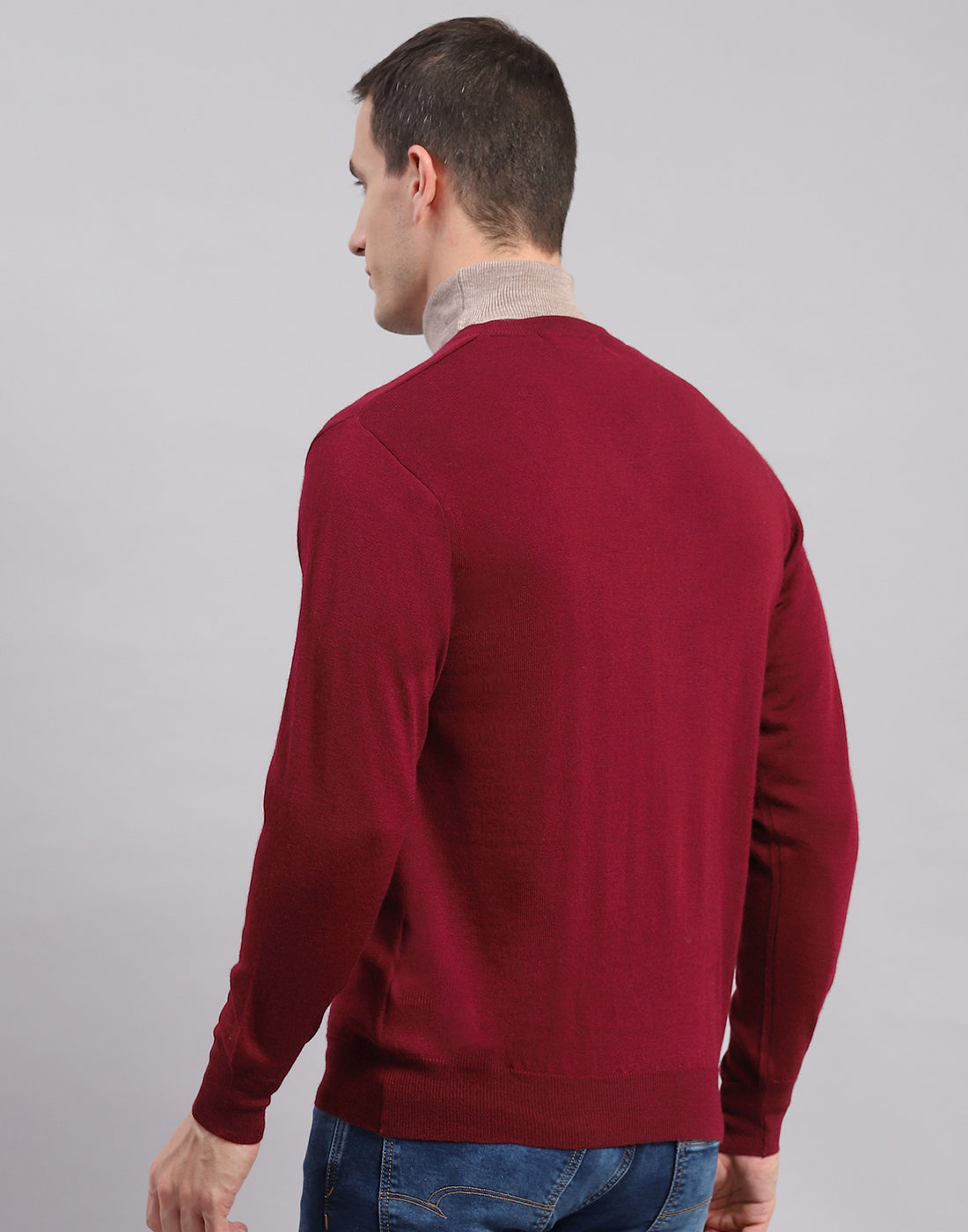 Men Maroon Solid V Neck Full Sleeve Sweaters/Pullovers