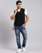 Men Black Solid V Neck Sleeveless Sweaters/Pullovers