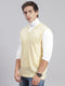 Men Beige Solid V Neck Sleeveless Sweaters/Pullovers